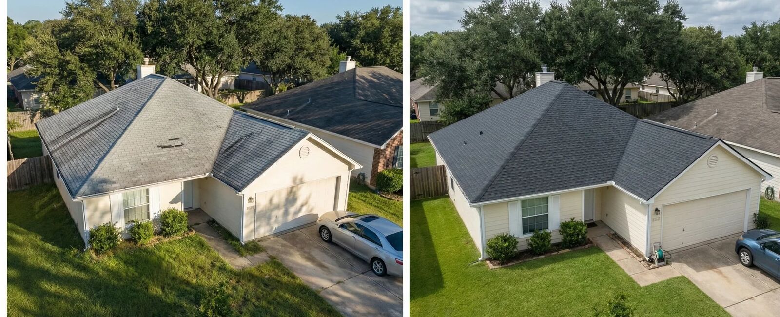 Shingle Upgrade in The Woodlands, TX, before and after